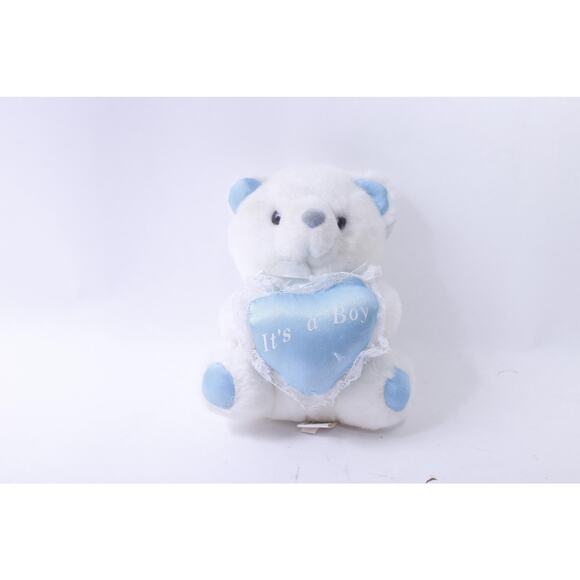 It's a Boy, 80s Cute Polar Bear holding a Blue Heart, Plush, Soft Toy, 721 - Picture 1 of 2